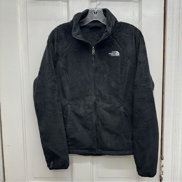 North Face Osito black long hair zip up fleece jacket women's medium - Picture 2 of 7